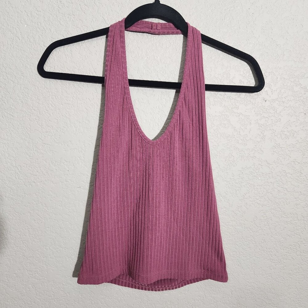 Me To We Halter top Ribbed Mauve Pink Sleeveless Crop Top Medium